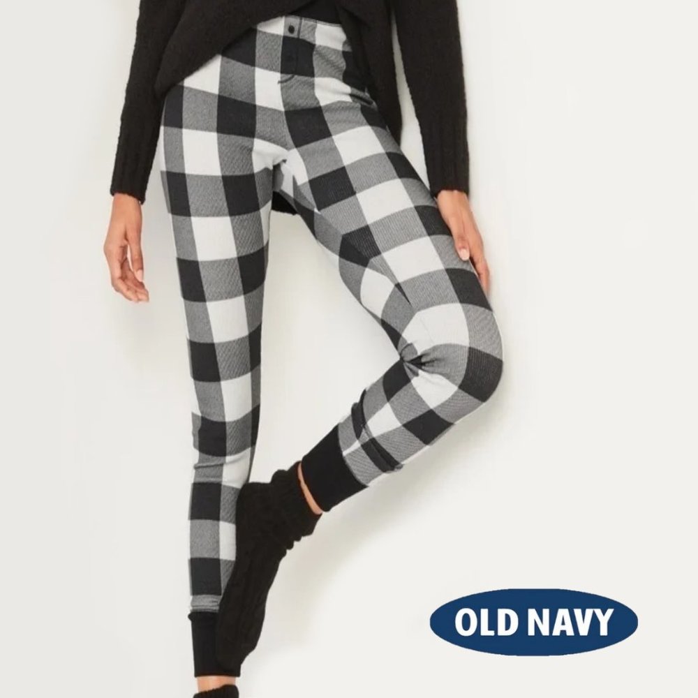 Old Navy Black Buffalo Plaid Thermal Knit Pajama Leggings (S) - Like New